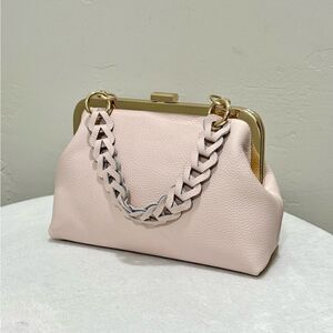 Pink Genuine Pebble Leather Push Lock Purse/Wristlet/Shoulder Bag/Crossbody